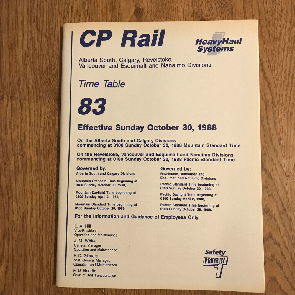 CP Railroad Time Table 83, 1988, 123 pages, nearly new condition