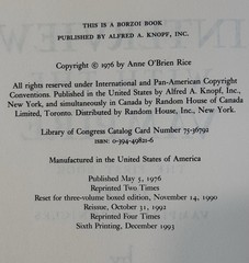 INTERVIEW WITH THE VAMPIRE Anne Rice 1993 1st edition 6th printing HC/DJ VG
