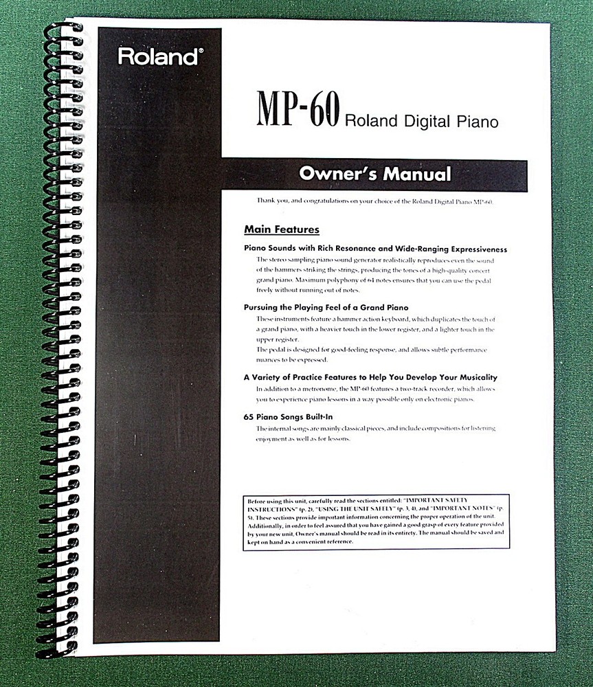 Roland MP-60 Owner’s Instruction Manual: 44 Pages & Protective Covers!