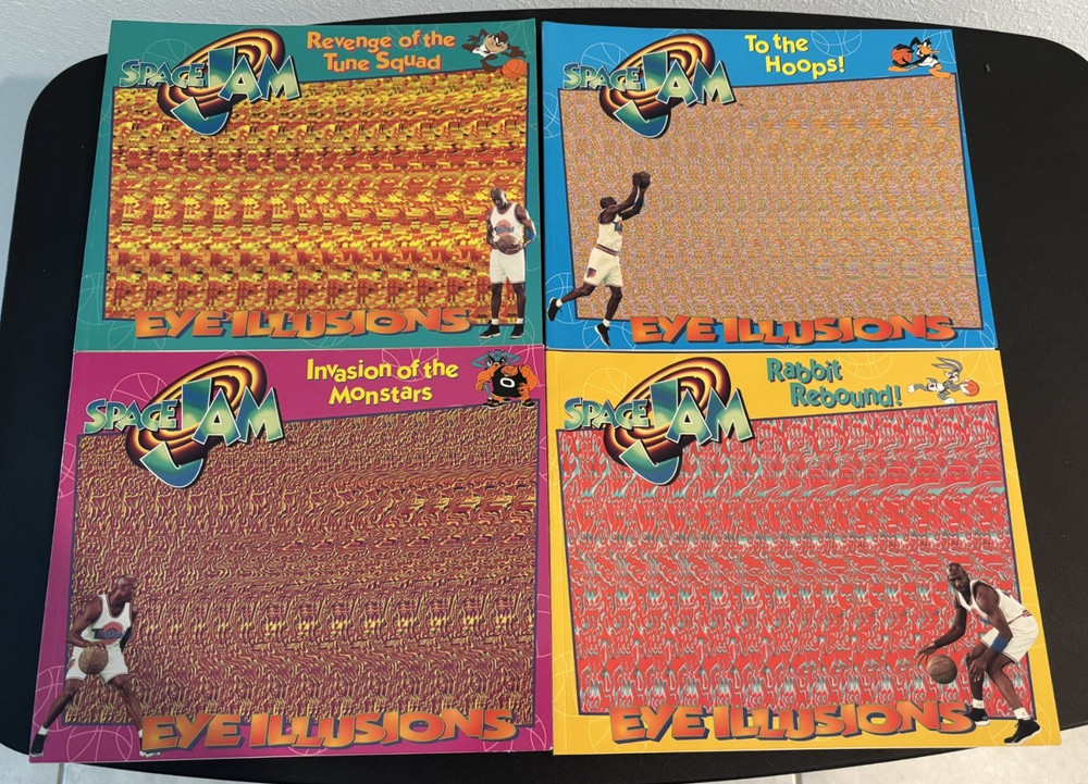Lot Of 4 Space Jam Books Eye Illusions Michael Jordan Looney Tunes