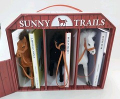 Sunny Trails Farms 3 Books 3 Plush Flocked Horse Figures Stable Barn Play Set