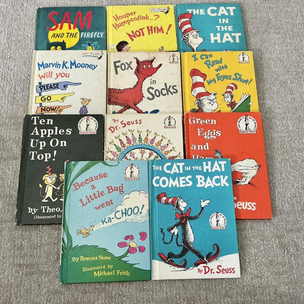 Vintage Dr Seuss Beginner Books 11 HC Lot Cat Hat Green Eggs Random Multicolor