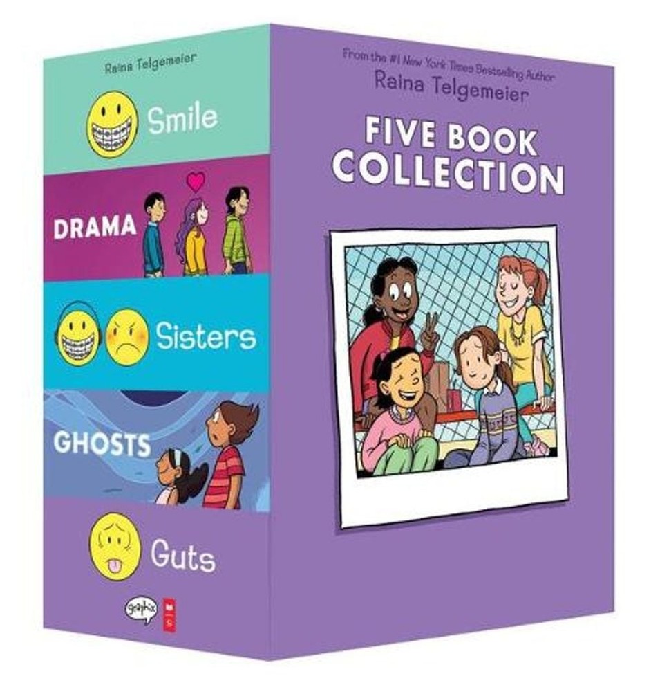 Raina Telgemeier Five Book Collection: Smile, Drama, Sisters, Ghosts, Guts by Ra