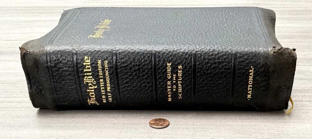 National KJV Bible 1939 Master Guide; Black GENUINE Leather; Indexed; Red Letter