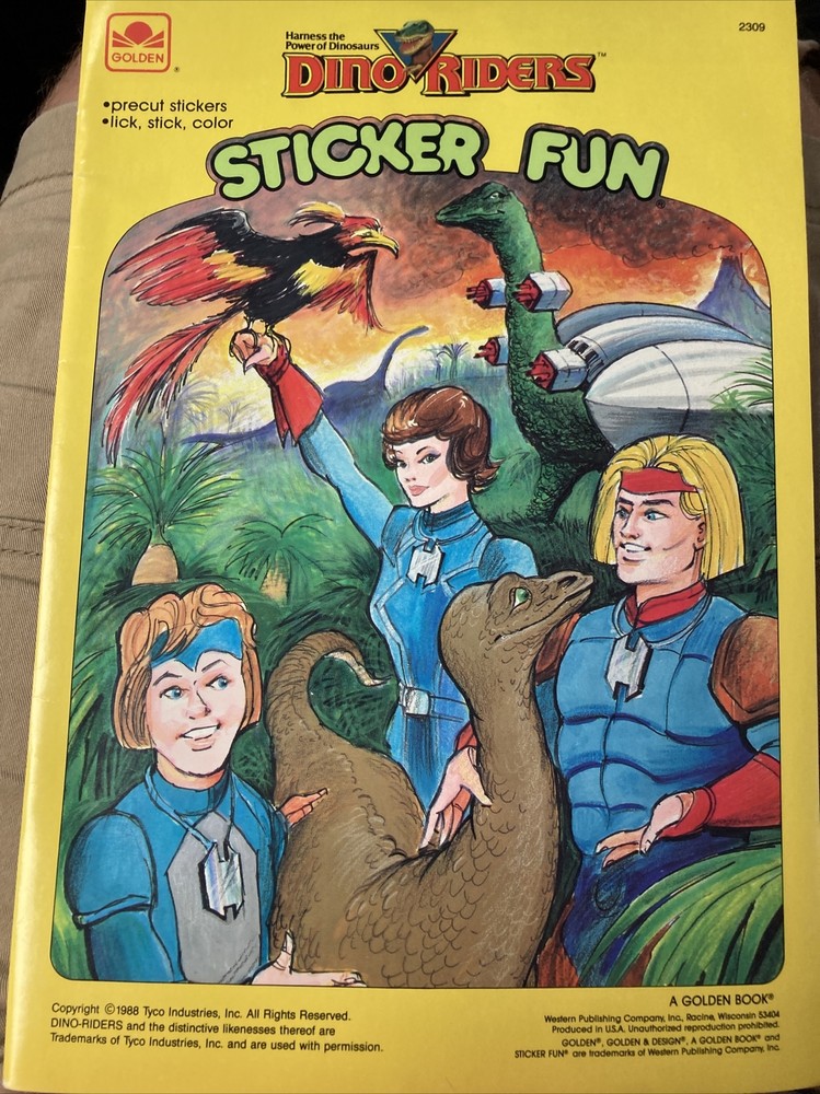 Unused VINTAGE 80s 1988 Golden STICKER FUN Coloring Book-DINO RIDERS #95