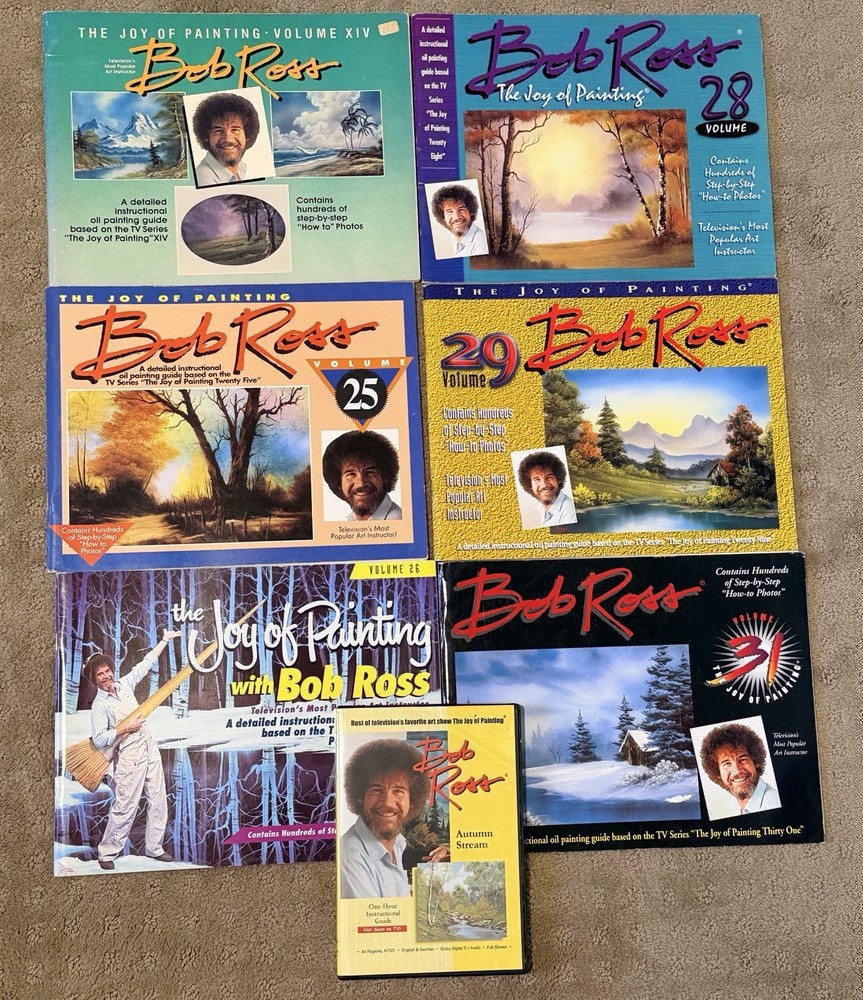 Bob Ross Joy of Painting 6 Book Set Vol 24 25 26 28 29 31 & DVD Autumn Stream