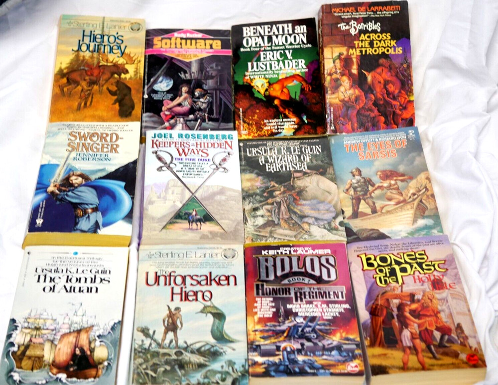 12 Sci-Fi Books Lustbader-Rucker-Lanier-Rosenberg-Roberson-Le Guin-Lyon-Laumer