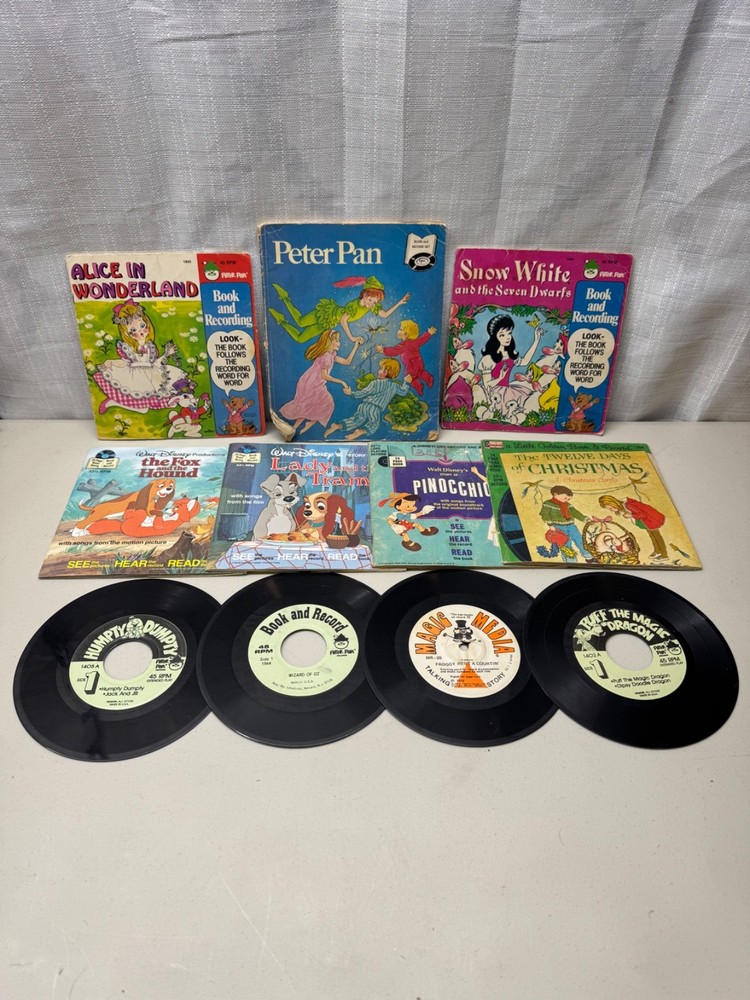 7 Vintage Children’s Records with Books plus 4 additional Records 45 RPM