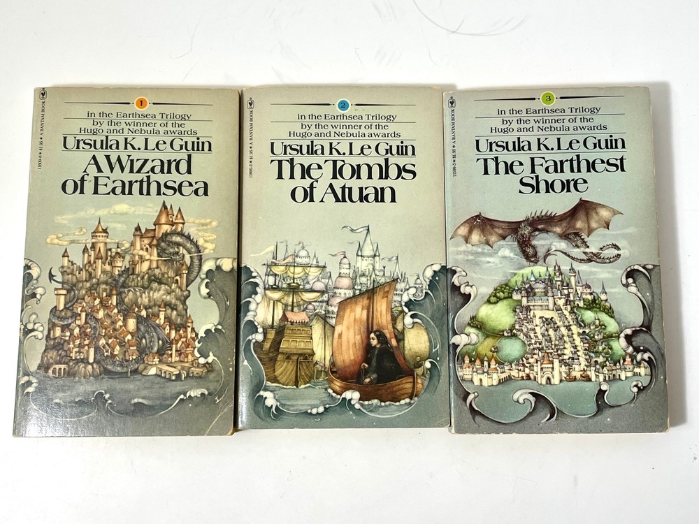 The Earthsea Trilogy by Ursula K Le Guin Paperback Books Bantam Editions 1970s