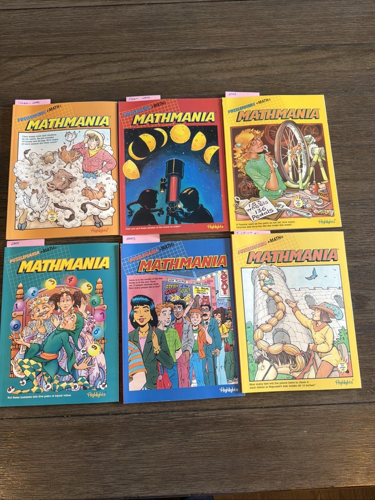 Vtg 2000 Mathmania Highlights Puzzlemania Books Lot Of 6 Homeschool Learning