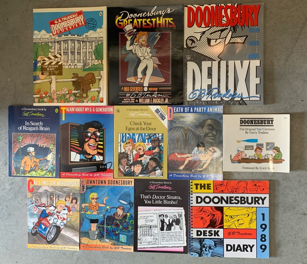 12 Vintage Doonesbury Books Lot G.B. Trudeau Reagan Years Desk Diary 1989
