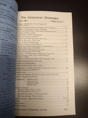 The Connecticut Nutmegger Vol 34 No 1 June 2001 180 pages Society of Genealogist