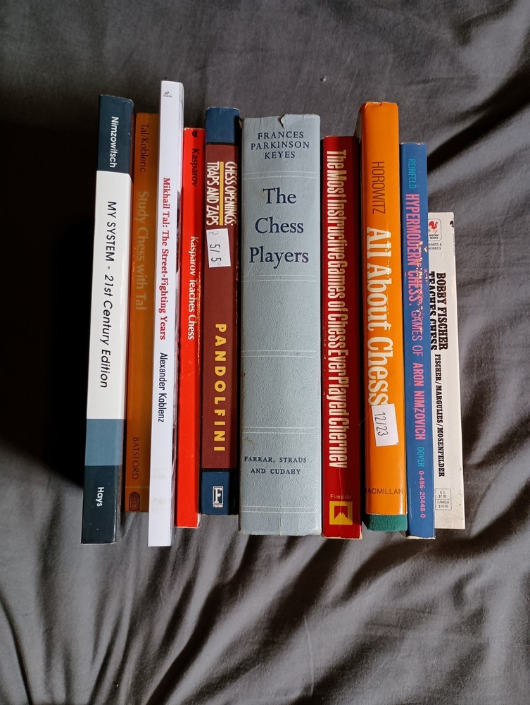 Chess Book Lot – 10 Books – Mikhail Tal, Kasparov, Bobby Fischer, Nimzowitsch