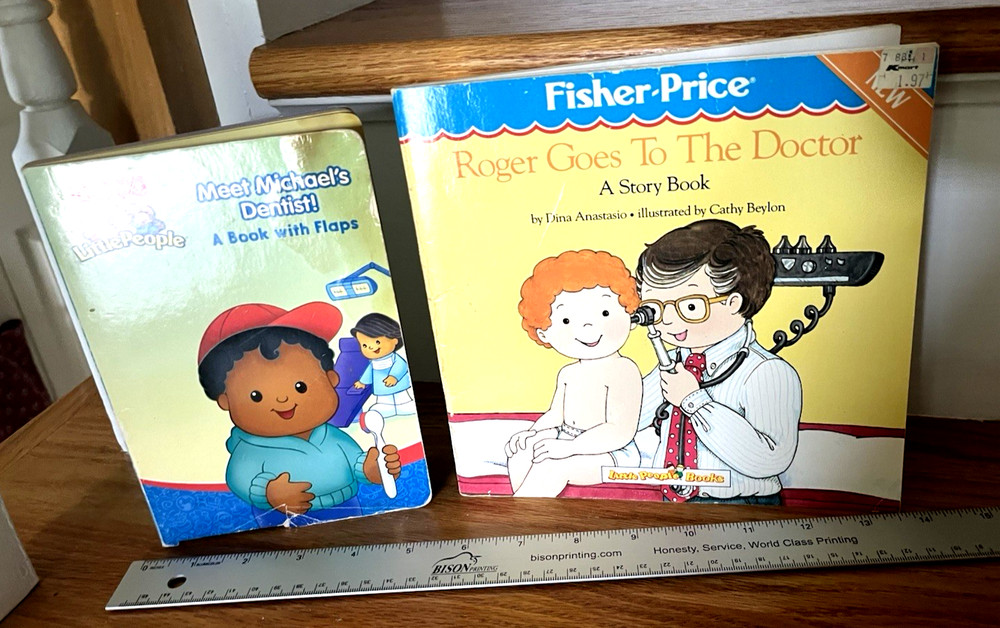 2 Fisher-Price Books Michael’s Dentist Flap Book & Roger Goes to the Doctor