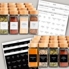 Glass Spice Jars with Label, 24PK Bamboo Jar Spices Set 4Oz, 374 Spice Labels, P