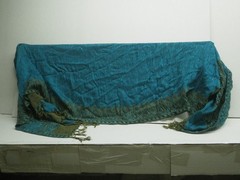 Unbranded Used Teal Tapestry Scarf With Fringe Details Blue Gold Rich Colorful