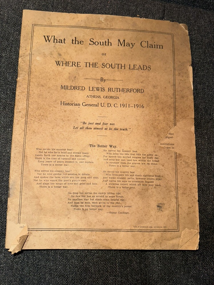 What The South May Claim – Where The South Leads Mildred Lewis Rutherford 1916