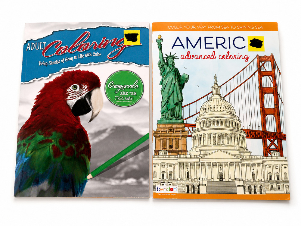 Adult Coloring Books Lot of 2 Grayscale Parrot America Landmarks Bendon