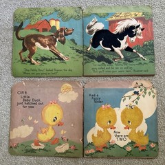 6 Vtg 1940’s Children’s Books Fuzzy Wuzzy series Bunny Puppy Kitten Pony Duck