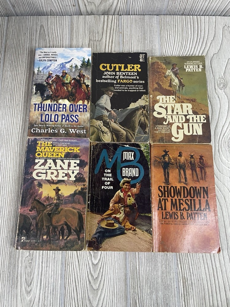 Lot of 6 Western Paperbacks Zane Grey Max Brand Cowboys Adventure Action