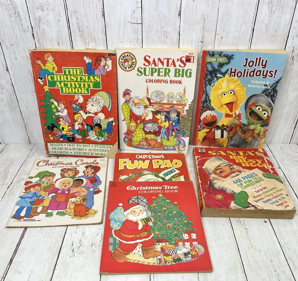 Vintage 1960s / 70s Christmas Coloring Activity Books Lot of 7 Partial Used