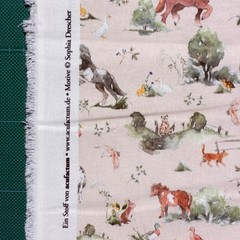Acufactum Cotton Fabric 59×23 inches Farm Friends Print 100% Cotton