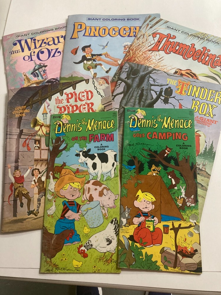 Vintage – Seven (7) Clean Giant Coloring Books – Wizard of OZ, Pinocchio,