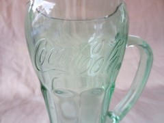 Pair Vintage Libbey Green Coca-Cola (Coke) Thick Heavy Glass Mug w/ Handle 14 oz