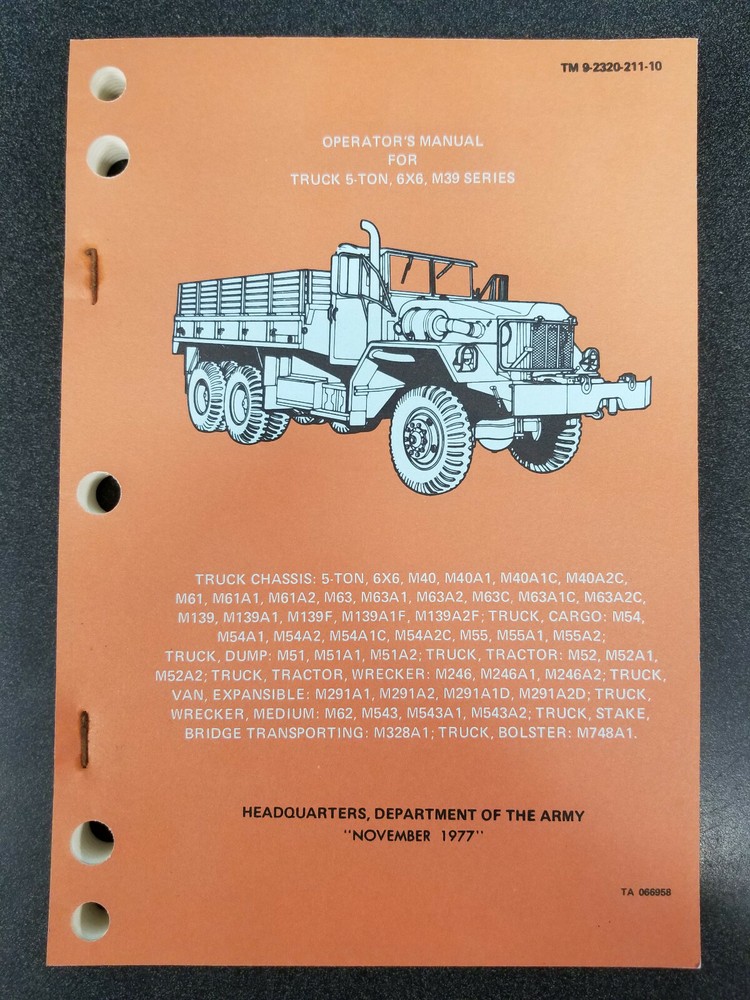 Operators Manual for M39 M54 M51 M52 M246 M291 M543 M328A1 M748A1 NOS Nov 1977