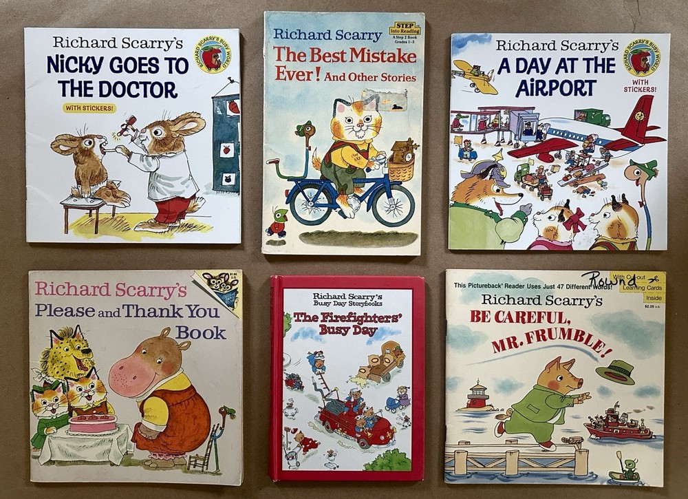 Lot of 6 Richard Scarry Busy Town Books 5 Vintage PB/HC
