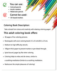 Spiral Coloring book -30 Sheets adult coloring book, 11.3 x 8.3 inches, 100g thi