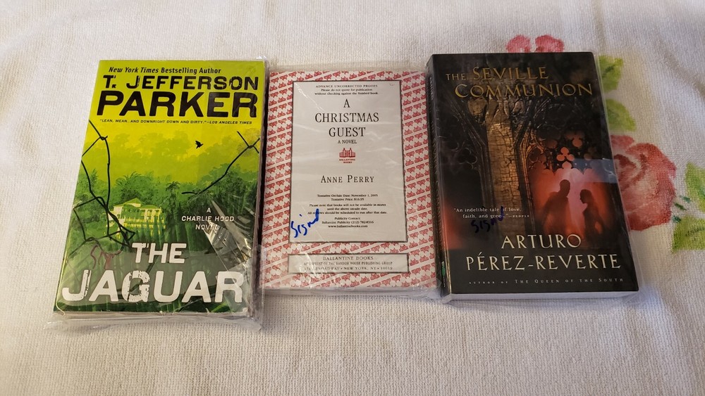 (3) – THREE SIGNED SOFTCOVER BOOKS by PEREZ-REVERTE, PARKER, & PERRY