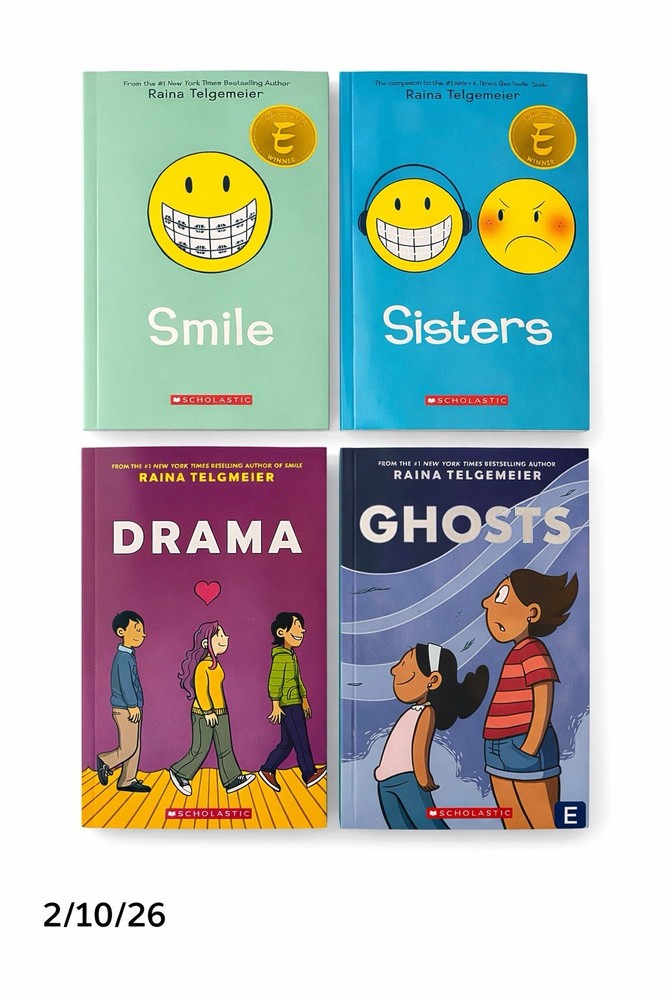 Raina Telgemeier 4 Book Paperback Set Smile Sisters Drama Ghosts Graphic Novels