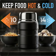 Stainless Steel Thermo for Hot Food 17OZ with Folding Spoon, Vacuum Insulated Fo