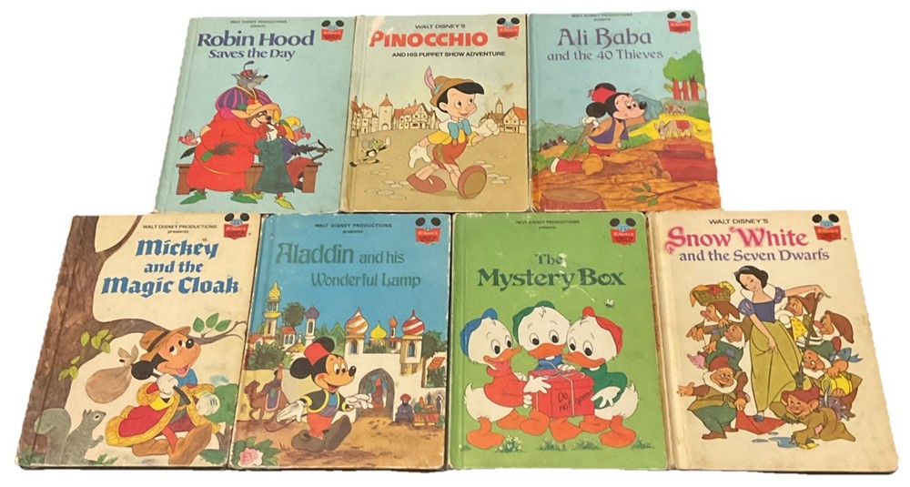 Lot of 7 Vintage Walt Disney “Wonderful World of Reading” Disney Books 70’s