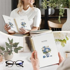 Spiral Notebook Journal Chinoiserie Hydrangea Floral Hardcover 5.5×8.3in