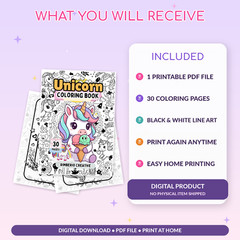 DIGITAL CONTEN – Unicorn Coloring Book: For Kids Ages 4-8 PRINTABLE