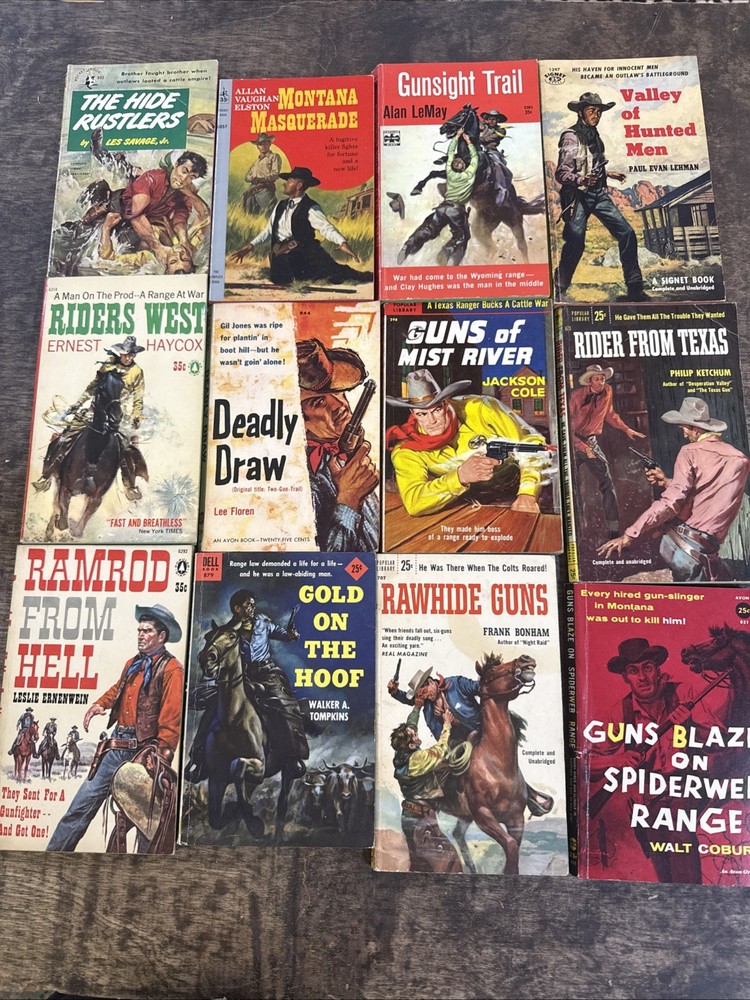 Lot Of 12 Vintage Western Paperback Books 1950’s & 60’s Mixed Authors -Good
