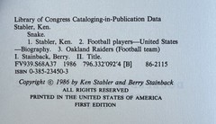 Snake By Ken Stabler And Berry Stainback Autographed Hardback Oakland Raiders