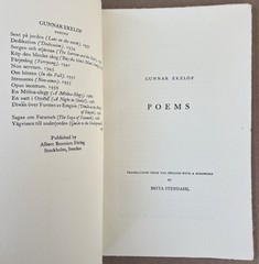 SWEDISH ENGLISH Poems Gunnar Ekelöf 1976 trans. Brita Stendahl LIMITED PRINTING