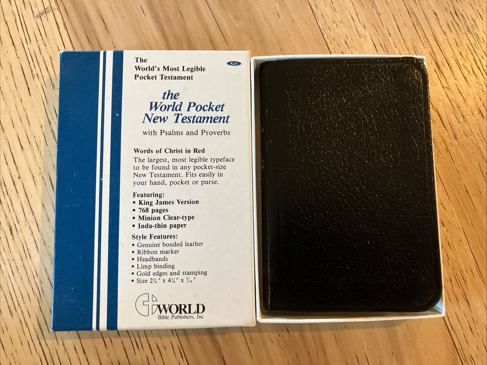 Vtg World Pocket New Testament Psalms Bible KJV Genuine Bonded Leather M89 NEW