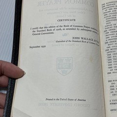 1952 Black Morocco Leather Lined BOOK OF COMMON PRAYER, Oxford University Press
