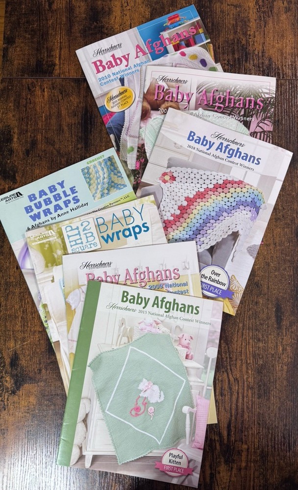 Herrschners Leisure Arts Baby Afghans Pattern Book Set of 7 Craft Hobby Book Lot