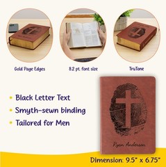 Personalized ESV Men’s Study Bible, Fingerprint & Cross Design, Name Engraved