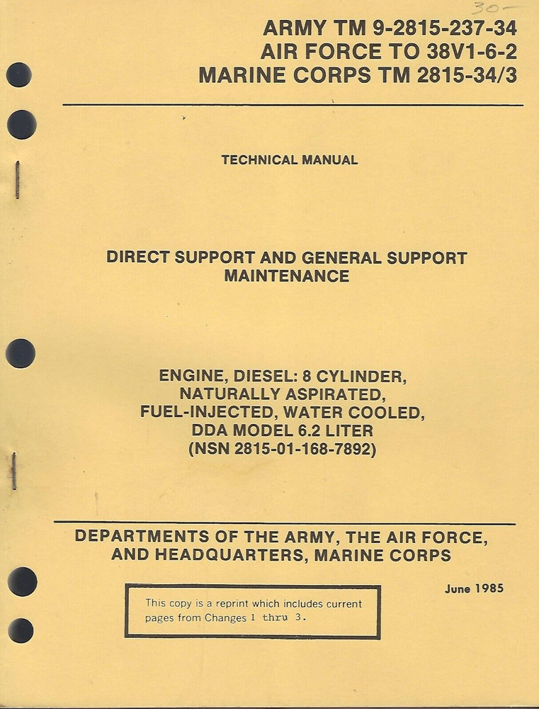 Historical book Engine, Diesel, 8 Cylinder, DDA Model 6.2 Liter, Depot Maint