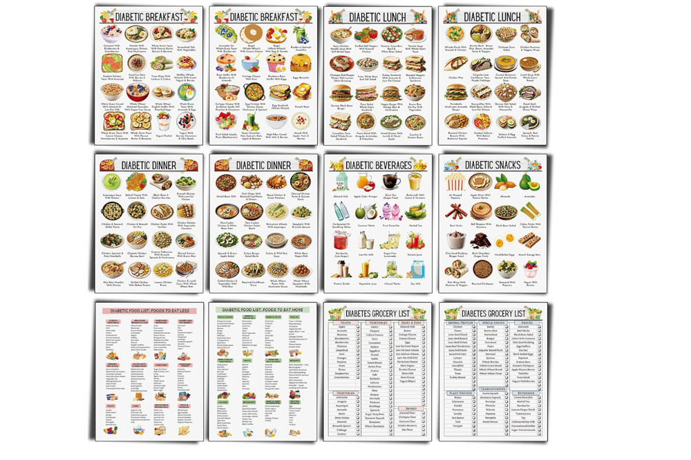12Pcs Diabetes Food List Chart Low Carb Glycemic Index Diet Plan Meal Guide
