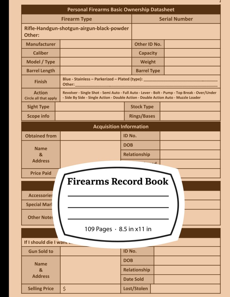 Firearms Record Book: Record Keeping Book for Tracking Gun Inventory, Maintenanc