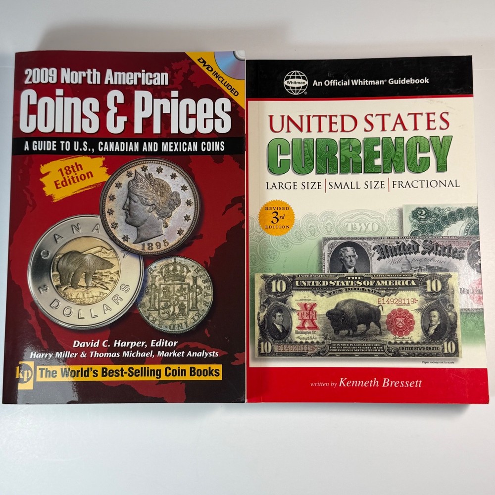 2 paperback books on coins and currency 2006 2009 Whitman Krause Publications