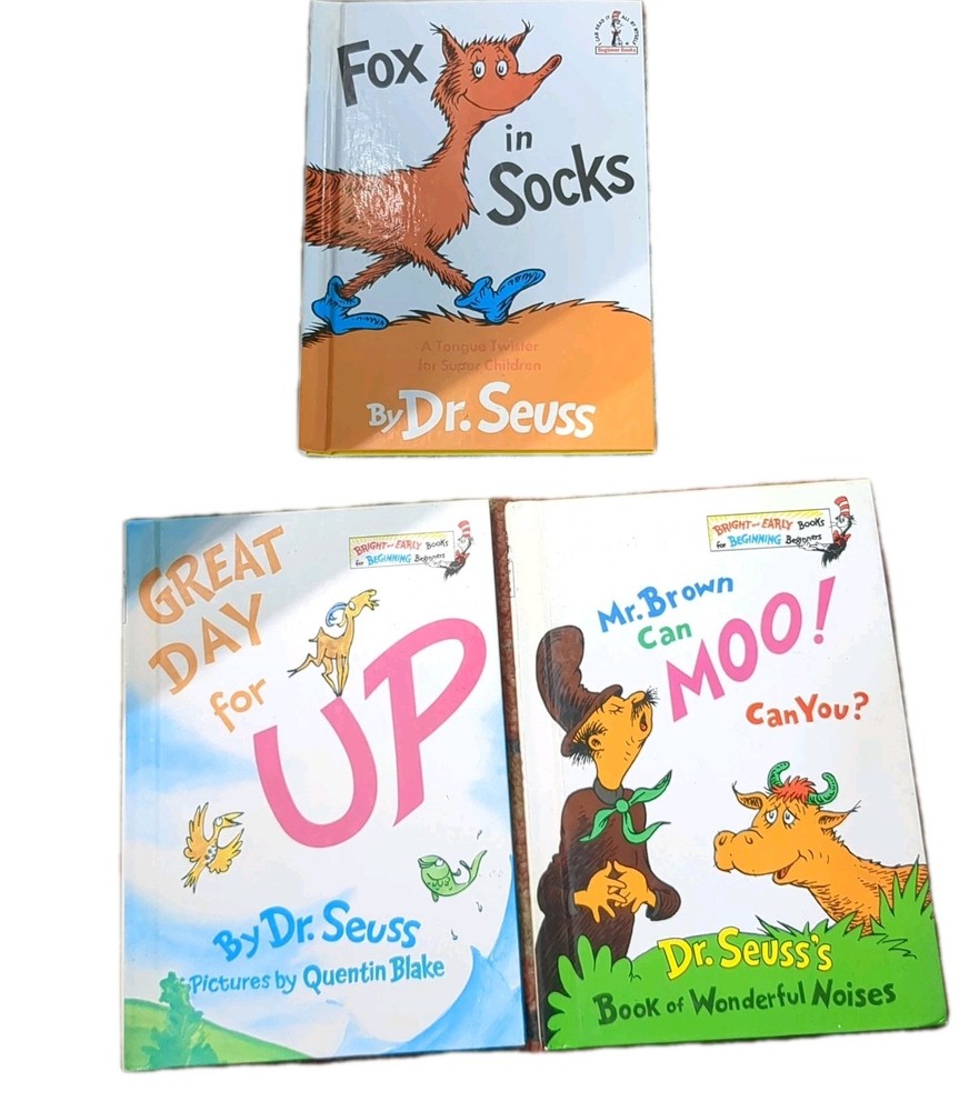 Lot of 3 Vintage Dr. Seuss Fox In Socks Great Day Up Mr. Brown Hardcover Books