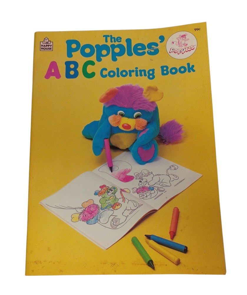 Vintage 1986 Popples’ ABC Coloring Book -Happy House 1 Page Has An Ink Spot
